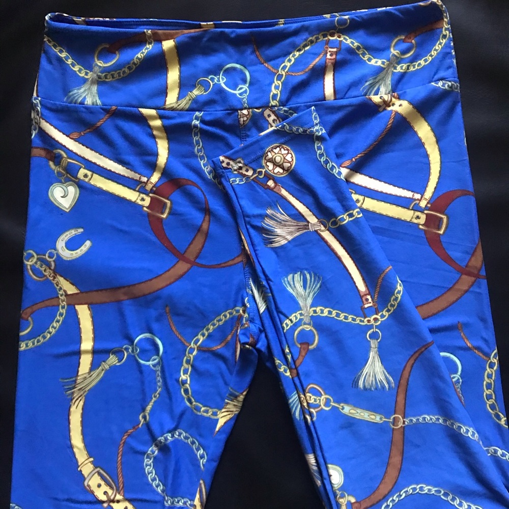 LuLaRoe Blue Chain Design TC Leggings Fits 12-20